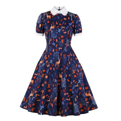 China New European and American anti-static style doll-collar design, temperament, waist slimming printed dress. for sale