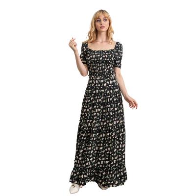 China 2021 summer new anti-static French female size retro long dress 09/LH0492 slim skirt with square collar for sale