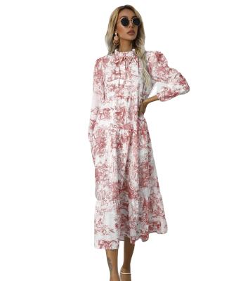 China AS21 2021 European and American women's anti-static round neck autumn printed loose long-sleeved dress. for sale