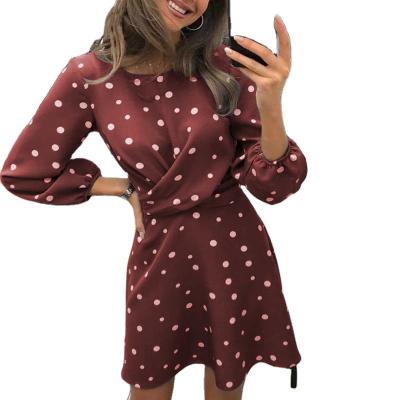 China 2021 Dot Print Polka Dot Print Mini Dress Ladies O-neck Long Sleeve Autumn Anti-static 2021 One Line Polka Dot Dress for sale