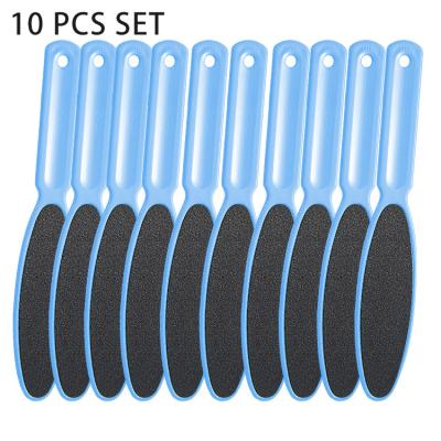 China Personal care; Gift 10 PCS Long Handle Sandpaper Callus Remover Double Sided Beauty Pedicure Plastic Foot File Set for sale