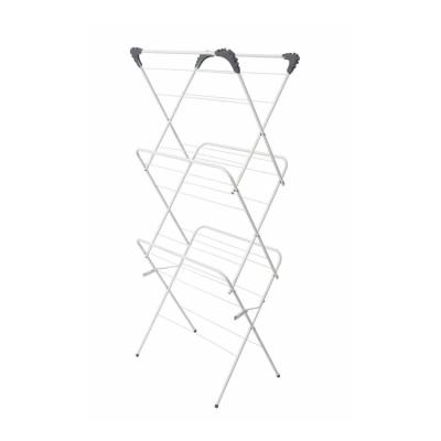 China Hot-selling UK 3 Tier Cheap Indoor Foldable Powder Coating Steel Foldable Clothes Drying Rack Cloth Hanger Airer for sale