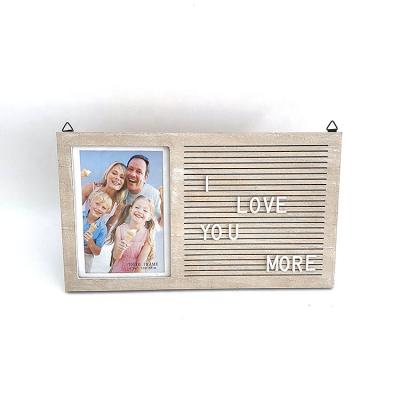 China Rustic Hot Selling MDF Letter Wooden Sign Board With Hanging Photo Picture Frames For Decoration for sale