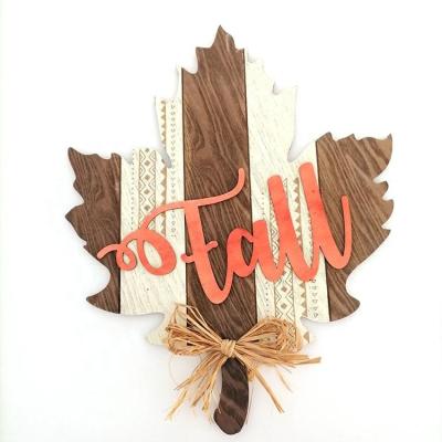 China Factory direct supply rustic wooden MDF maple leaf shape decorative wooden sign for living room for sale