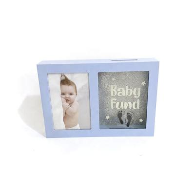 China Home Decoration & Gift High Quality Square Piggy Bank Photo Frame Wooden Saving Shadow Box For Kids for sale