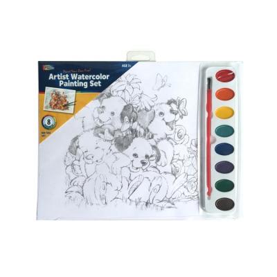 China Non-Toxic Watercolour 8 Colors Artist Student with Canvas Panel Watercolor Paint Set for sale