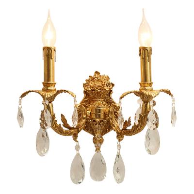 China Two Lights Crystal Pendant Brass Wall Lamp Hotel Hallway Light Post Modern Sale For Bedroom Bed Living Room for sale