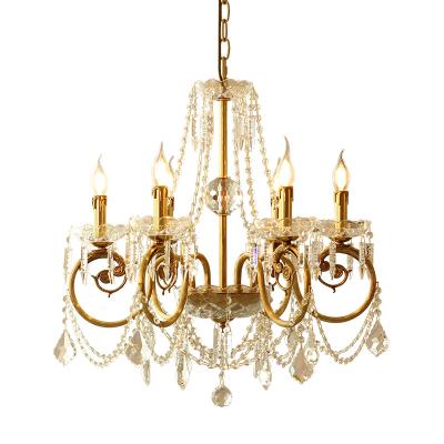 China Post-modern French Gold Copper Chandelier European Villa Luxury Crystal Pendant Lamps Fixture For Living Room, Dining Room, Hotel for sale