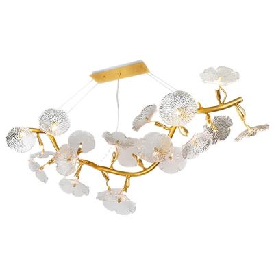 China Adjustable Height Hotselling Leaf Chandelier Glass Luxury Led Lamp For Cafe Modern Chandelier For Dining Room for sale