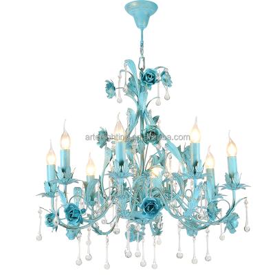 China 8am French Crystal Chandelier Hanging Pendant Lamp Country Flower for Hallway Foyer Living Room Decorative for sale