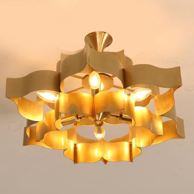 China Contemporary Art Design Gold Flower Bloom Shape Pendant Lamp Luxury Copper Brass Chandelier For Interior Design Hotel Living Room Villa for sale