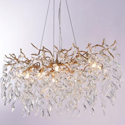 China Large Contemporary Crystal Copper Water Glass Drop Chandelier Long Clear Lamps Branch For Hotel Lights Living Room Restaurant Lighting for sale