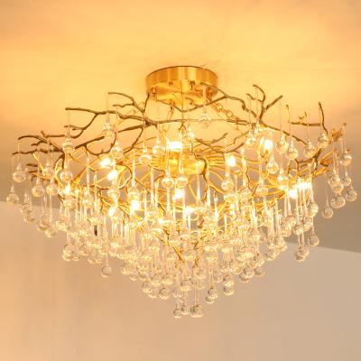 China Contemporary Single Flower Shape Crystal Ceiling Hanging Lamp Chandelier Self Build Copper Brass High Quality Project for sale