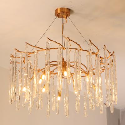 China New Design Beautiful Copper K9 Waterdrop Crystal Ceiling Pendant Lamp LED Chandelier Contemporary Modern Fancy Brass Hotel Bar Living Room for sale