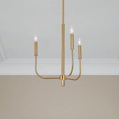 China Farmhouse 3-Light Farmhouse Chandelier in Gold Brushed Brass Finish, Hanging Candle Pendant Light Fixtures for Kitchen Island Bedroom for sale