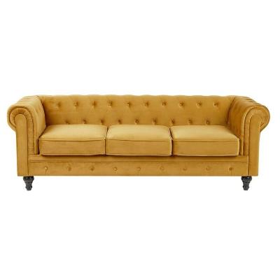 China 3 Seater Velvet Fabric Sofa Yellow Chesterfield Tufted Living Modular Sofas for sale