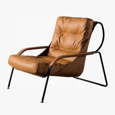 China Real Leather Convertible Armchair Living Room Furniture Chairs Retro Accent Chair, Leather Lounge Chair for sale