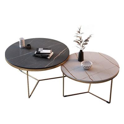 China (Other) High End Quality Adjustable Set Of 2 Round Coffee Table Stone Living Room Coffee Tables Marble Top for sale