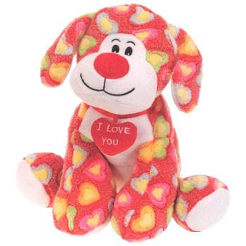 China Los perros de encargo del peluche con el corazón rojo, forman el pequeño perro de la felpa en venta