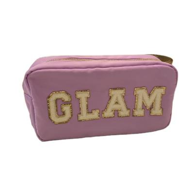 China Fashion RTS Current S M L Lilac XL DIY Individual Patches Custom Logo Zipper Pouch Travel Makeup Bag Nylon Cosmetic Bag for sale