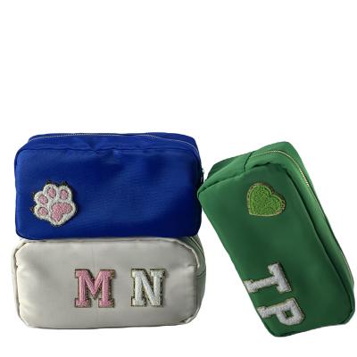 China Fashion RTS Stock 11 Colors Large Capacity Nylon Personalized Chenille Patches Women Girls Custom Travel Toiletry Makeup Cosmetic Bag for sale