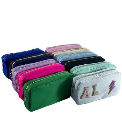 China Fashion RTS Stock 11 Colors Glitter Nylon Waterproof Personalized Chenille Patches Women Girls Jewelry Pouch Cute Cosmetic Makeup Bag for sale