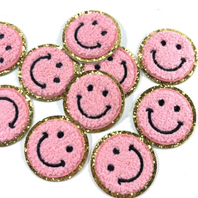 China Hot Wholesale Custom Smiley Stick Bag Face Chenille Embroidery Iron On Patch for sale