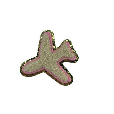 China Wholesale Hot Custom Stick Bag Glitter Chenille Airplane Stick On Patch for sale