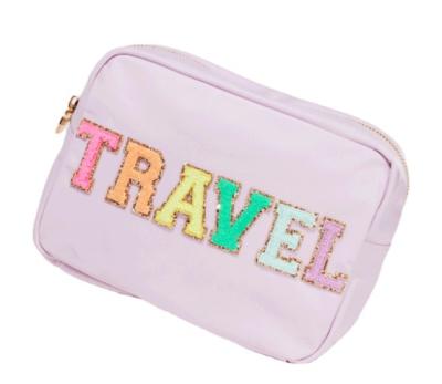 China Fashion RTS Stock 11 Colors Large Capacity Nylon Personalized Chenille Patches Women Girls Custom Travel Toiletry Makeup Cosmetic Bag for sale