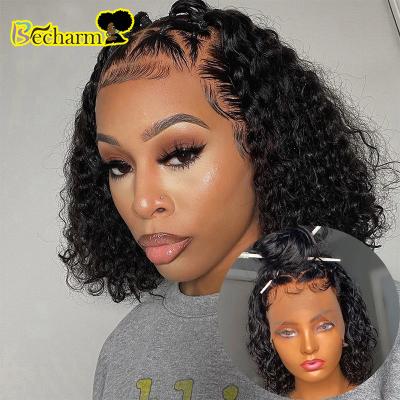 China Cheap Price Curly 13x4 BoB Closure Wig, 8-14inch HD Transparent Lace Up Bob Human Hair, Short Bob Wigs 4x4 Lace Front Closure for sale