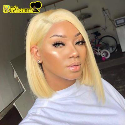 China Hot Selling Short Wavy Brazilian Straight Wig, Lace Front Wig, Oprah Yaki Texture Marilyn Monroe Hair 613 Blonde Wig for sale