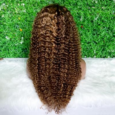 China Curly Wave Honey Highlight Human Hair Wigs 4/27 Ombre Curly 13x4 Lace Frontal Wigs Peruvian Kinky Curly Lace Closure Wig for sale