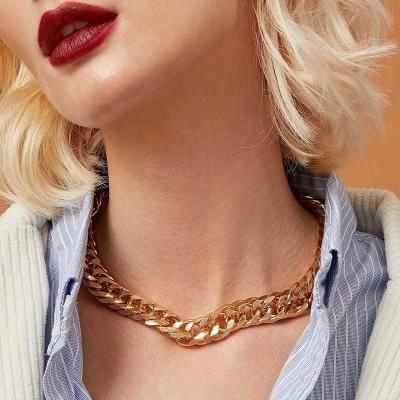 China Bling Asymmetrical Necklace For Women Twist Chunky Thick Lock Choker Chain Gold Color Necklaces Party Jewelry for sale