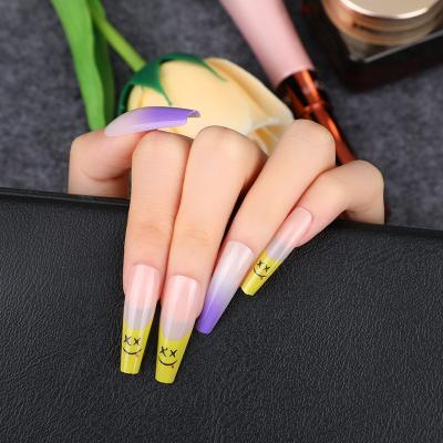 China Easy Apply Full Cover Coffin Fake Nail Plate Black And White French Ballerina Extra Long Fake Nails Artificial Nail Tips for sale