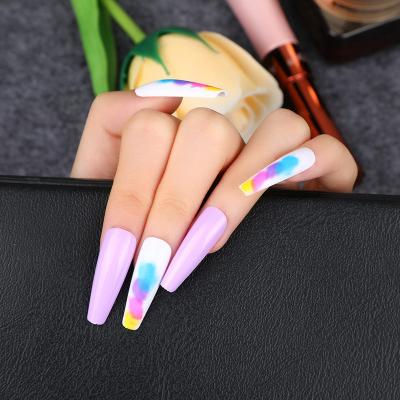 China Easy Apply 24pcs DIY Full Cover Fake Nail Tips Fake Coffin Nails Gradient Candy Trapezoidal Fake Nails Wearable Ballet for sale