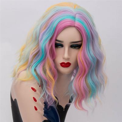 China Daily Curly Synthetic Pink Hair Shorts Cosplay Hair Shorts Heat Resistant Net Heat Resistant Gradient Ladies Green Blue Green Wig Net Rose for sale