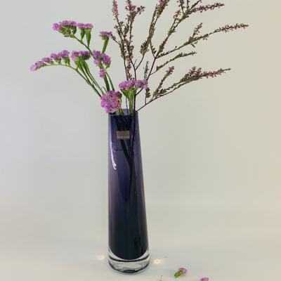 China Modern Design Traditional Decorative Colorful Purple Transparent Flower Nordic Glass Vase For Home Decor for sale