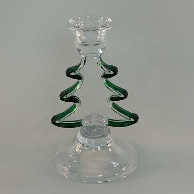 China Party Use Clear Glass Christmas Tree Candlestick Shaped Stick Candle Holder for sale