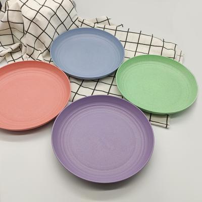 China Sustainable Customizable Eco Friendly Round Wheat Straw Plastic Dinner Plate Dishes Set Party Plastic Dishes for sale