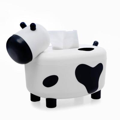 China 2021 Minimalist Creative Cow Pattern Small Multifunctional Portable Tissue Boxes For Toothstick Home Box Plastic Tissue Box for sale