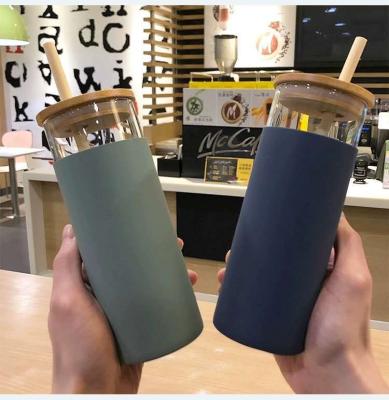 China Borosilicate Coffee Glass Minimalist Wall Insulated Cup Set Bamboo Glass Water Bottle Mug Glass for sale