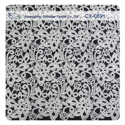 China Ivory Reapted Floral Embroidered Lingerie Lace Fabric , Eco Friendly Dyeing for sale