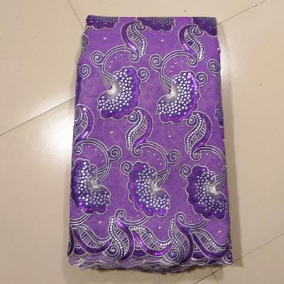 China Lialic Purple Swiss Lace Fabric With Stones , Embroidered for sale