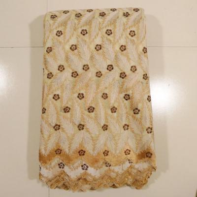 China Double Organza Lace Fabric , Gold Coffee for sale