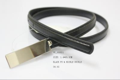 China Black PU cloth belt for women / 1.4cm ladies waist belt , shinny gold nickle Buckle for sale