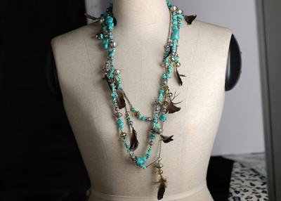 China Female Feather Green Long Handmade Beaded Necklaces for Sweater for sale