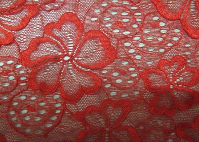 China Red Embellished Stretchable Trim Lace Fabric Wedding Gown Designers for sale