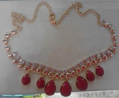 China CUSTOM Red rhinestone handmade necklace with gold chain and lobster clips for sale