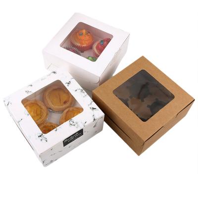 China Recycled Food Grade Materials Portable Cupcake Egg Salad Candy Tart Roll Packaging Boxes With Window for sale