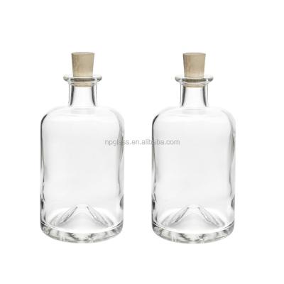 China Beverage Cylinder Shaped Clear Glass Beverage Bottles 350ml With Cork Stopper for sale